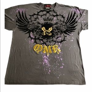 ONE MORE ROUND- crew neck grey skull fighter shirt